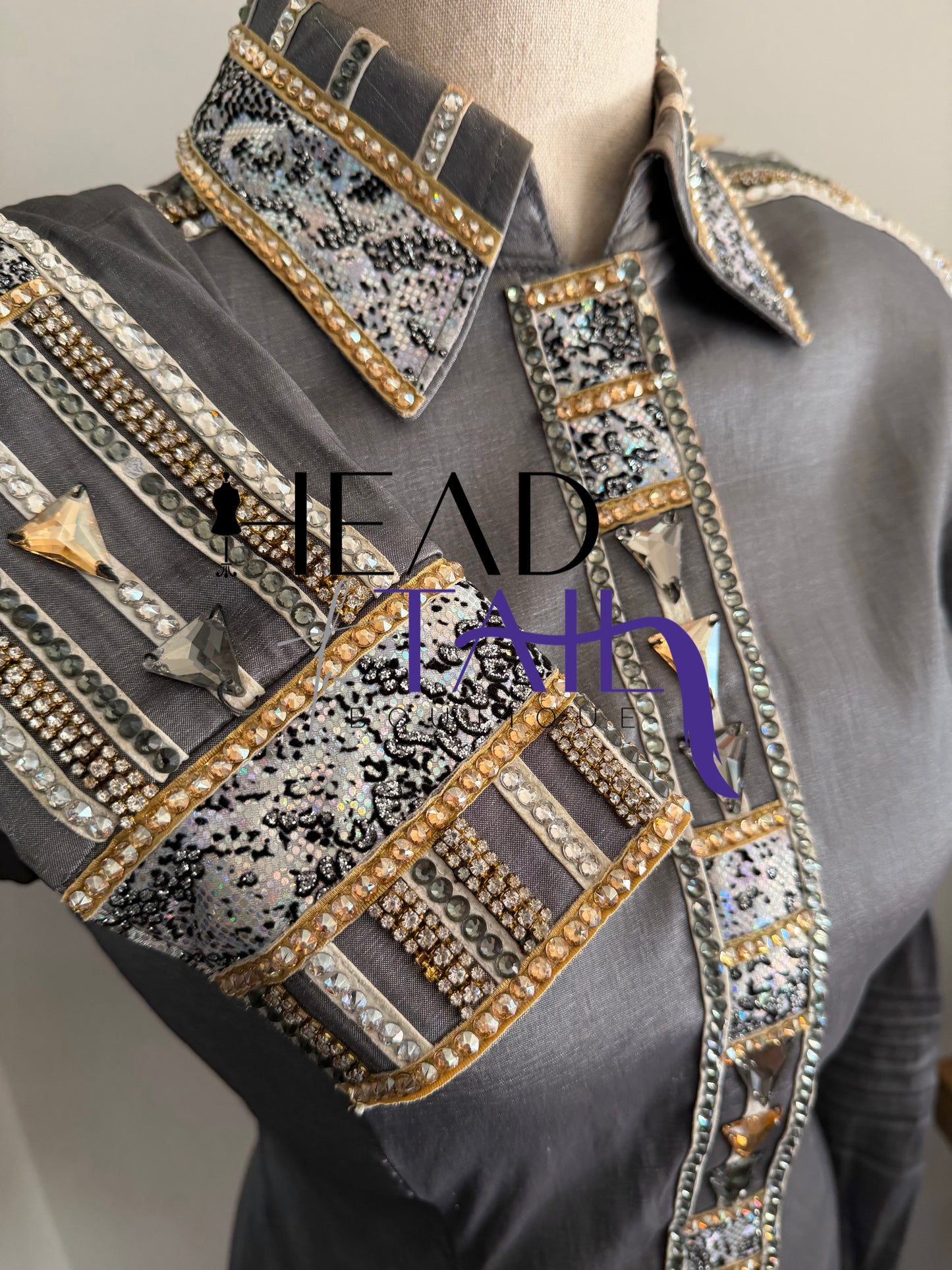 Unbridled Couture Pewter, Gold & Crystal Full Sleeve Day Shirt - Medium/Large