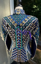 Load image into Gallery viewer, Lindsey James Navy Based w/ Gold, Turquoise &amp; Blue Showmanship Jacket - Small
