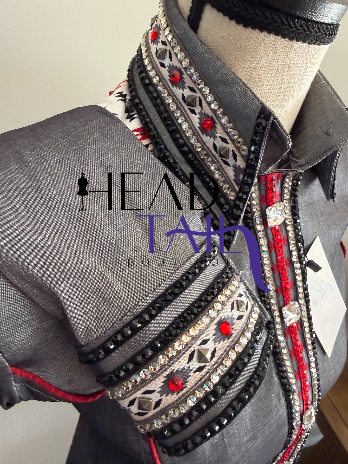 HorseShow Beauty Designs Grey Base w/ Red & Dust Aztec- X-Small