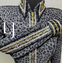 Load image into Gallery viewer, Lindsey James Show Clothing Black &amp; Grey Leopard with Gold Day Shirt - X-Small
