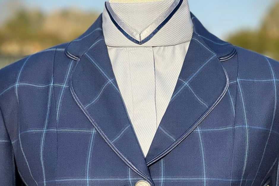 Boo Yah White Shirt with Navy/Silver V and Thin Navy Piping Collars - Size 32