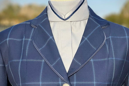 Boo Yah White Shirt with Navy/Silver V and Thin Navy Piping Collars - Size 32