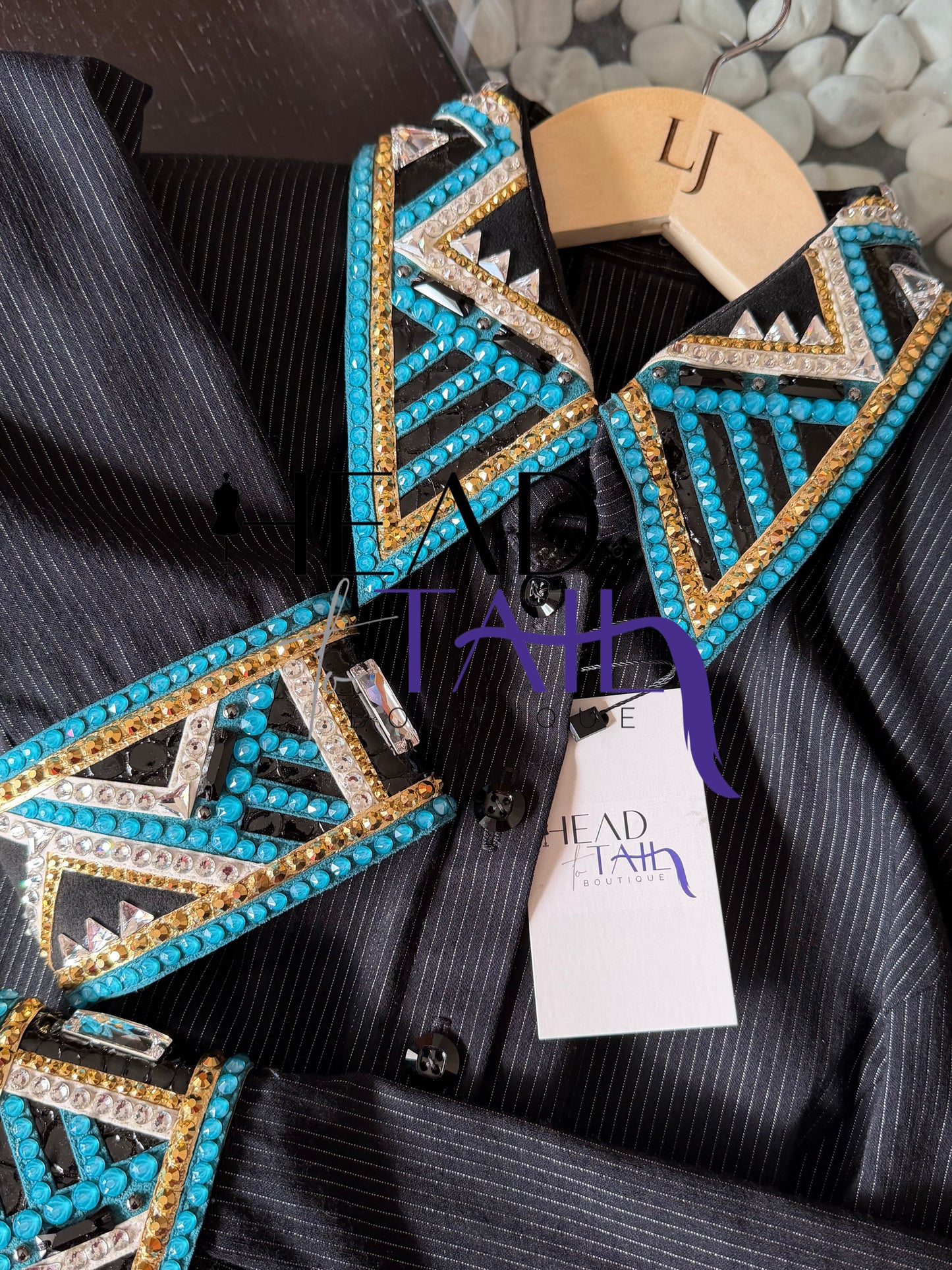 Lindsey James Black Pinstripe w/ Turquoise & Gold Accents - X-Large