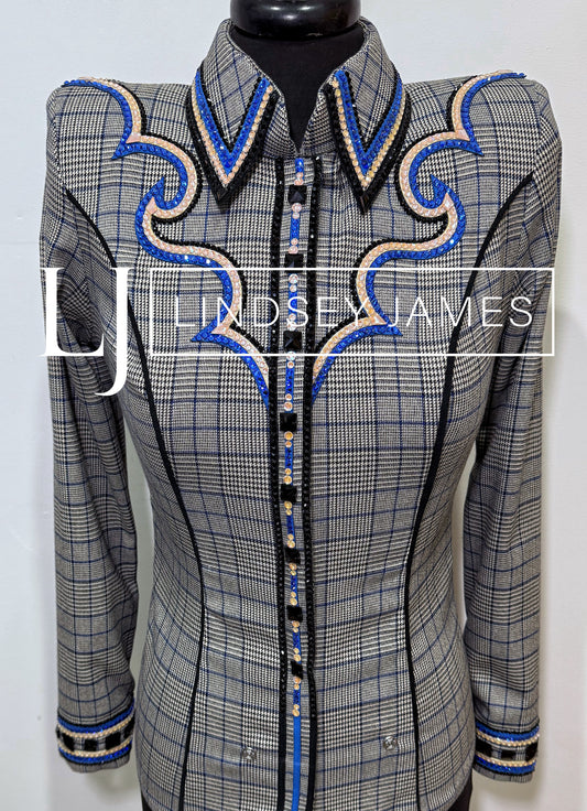 Lindsey James Black, White w/ Blue & Black Plaid + Yoke- Small