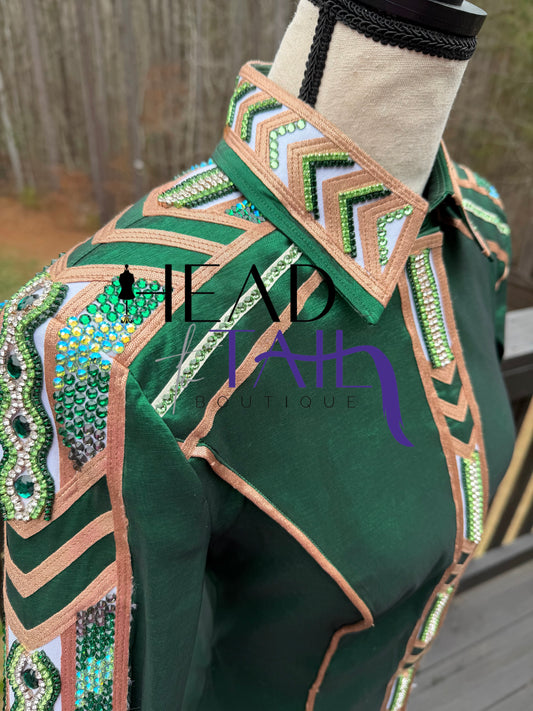 Unbridled Couture Greens & Rose Gold Full Sleeve Day Shirt - Medium