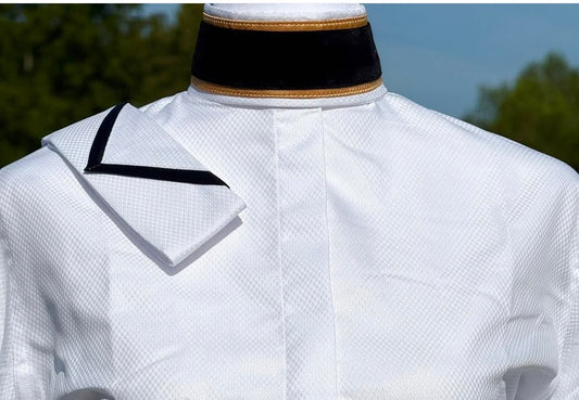 Boo Yah White Shirt w/ Black Thick Ribbon Piping & Black Velvet Thick w/Gold Collars - Size 36