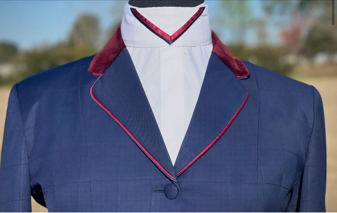 Boo Yah White Shirt with Black Thick Velvet Stripe and Black/Burgundy V Collars - Size 34