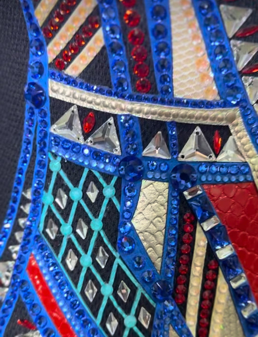 Lindsey James Show Clothing Red, Turquoise, Blue & Silver Showmanship Jacket - Small/Medium TALL