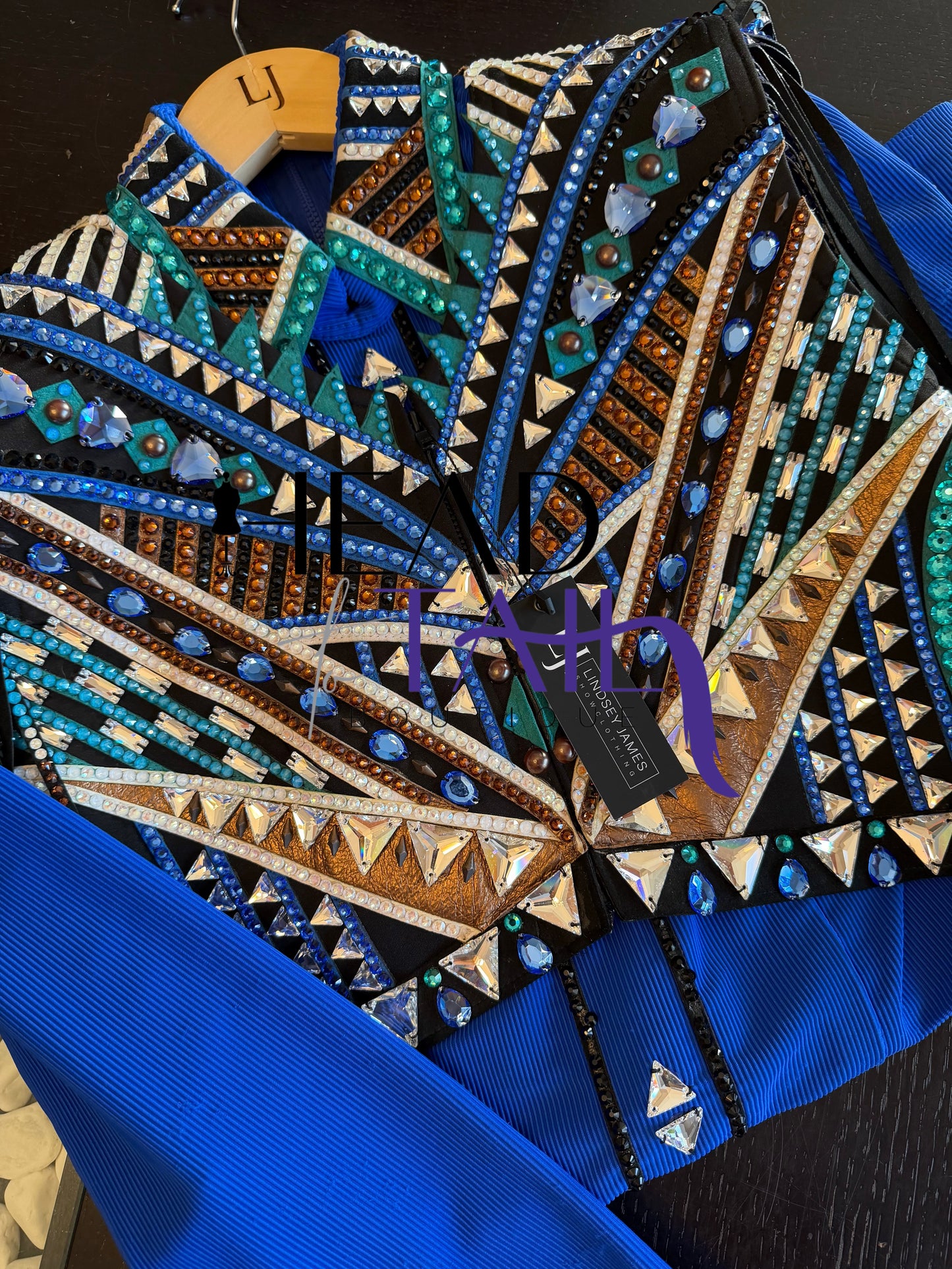 Lindsey James Show Clothing Royal Blue, Copper & Teal Day Shirt & Bolero- Appx X-Small/Small