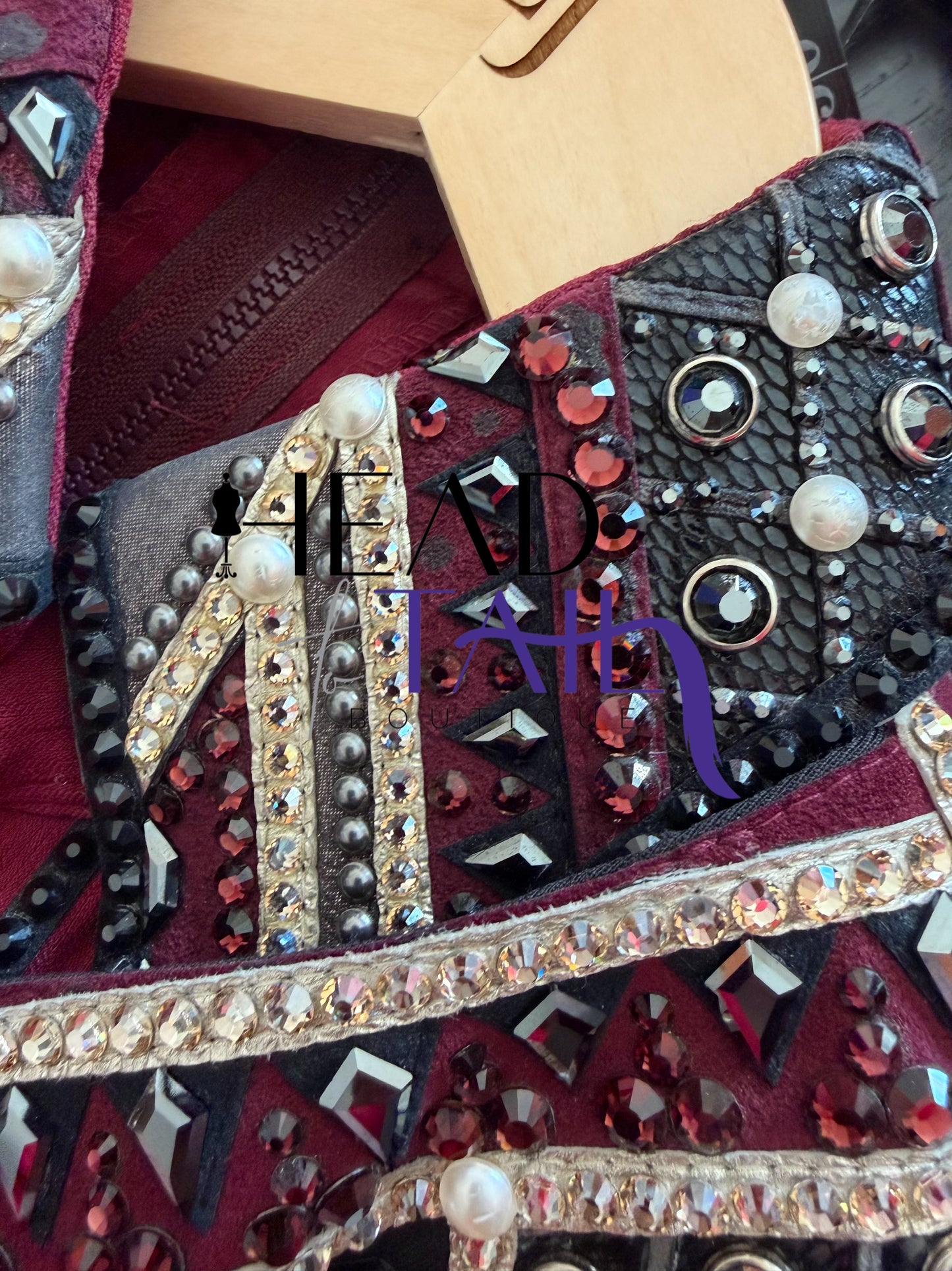 Lindsey James Show Clothing Merlot, Charcoal, Silver & Gold Shirt & Bolero- X-Small/Small