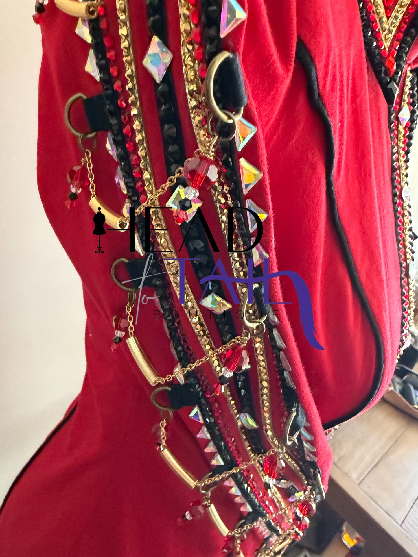 Lindsey James Red w/ Black & Gold and Arm Chain Details- X-Small
