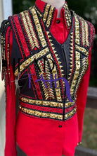 Load image into Gallery viewer, Kevin Garcia Originals Red, Black &amp; Gold Full Sleeve Day Shirt &amp; Bolero - Size 8
