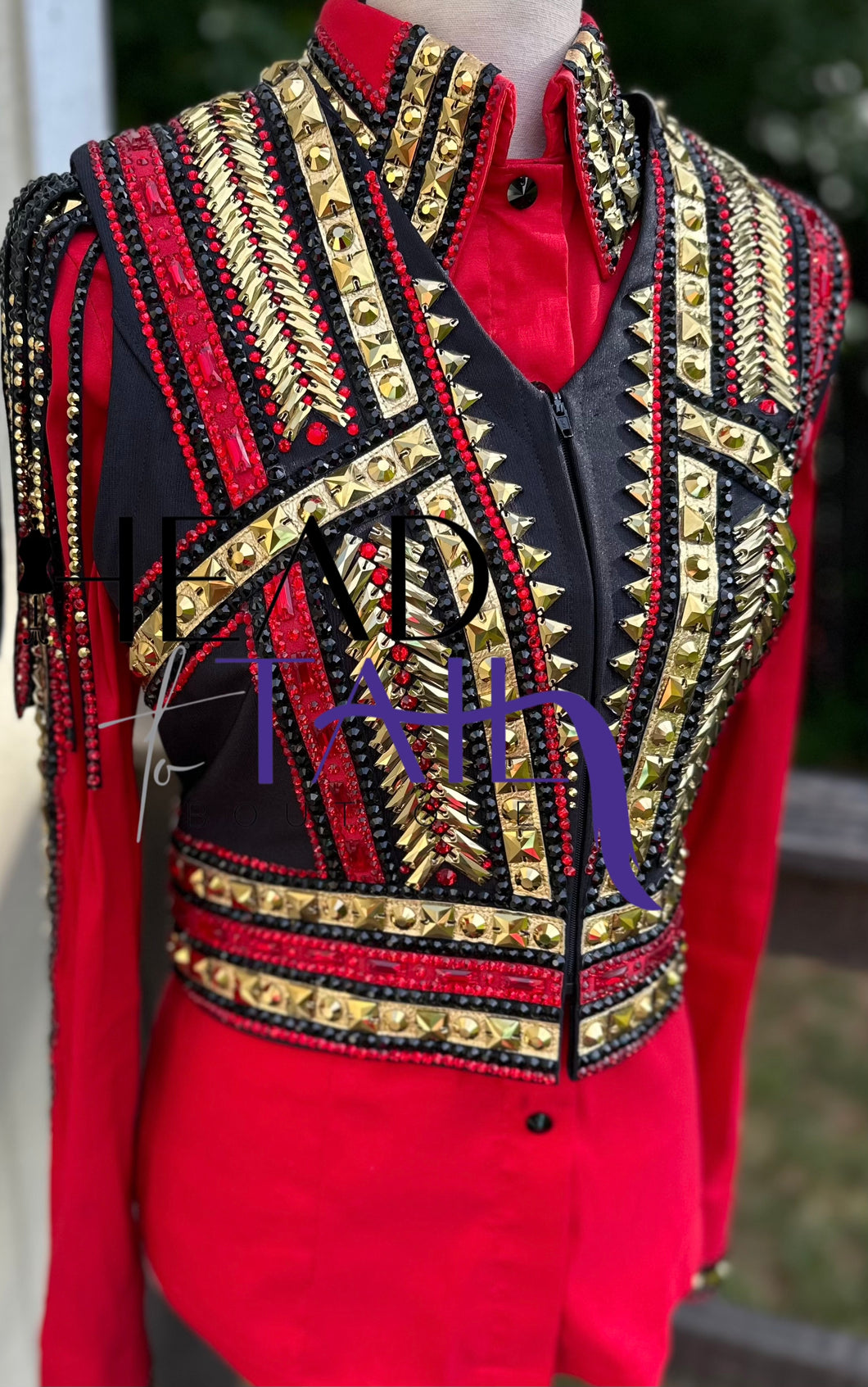 Kevin Garcia Originals Red, Black & Gold Full Sleeve Day Shirt & Bolero - Size 8