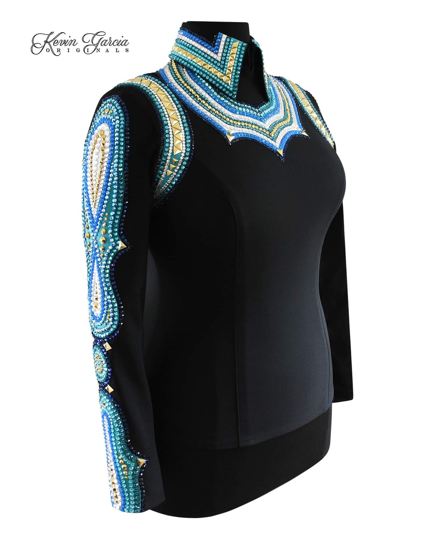 Kevin Garcia Originals Turquoise, Blue, Crystal & Gold Back Zip- Apx 12/14