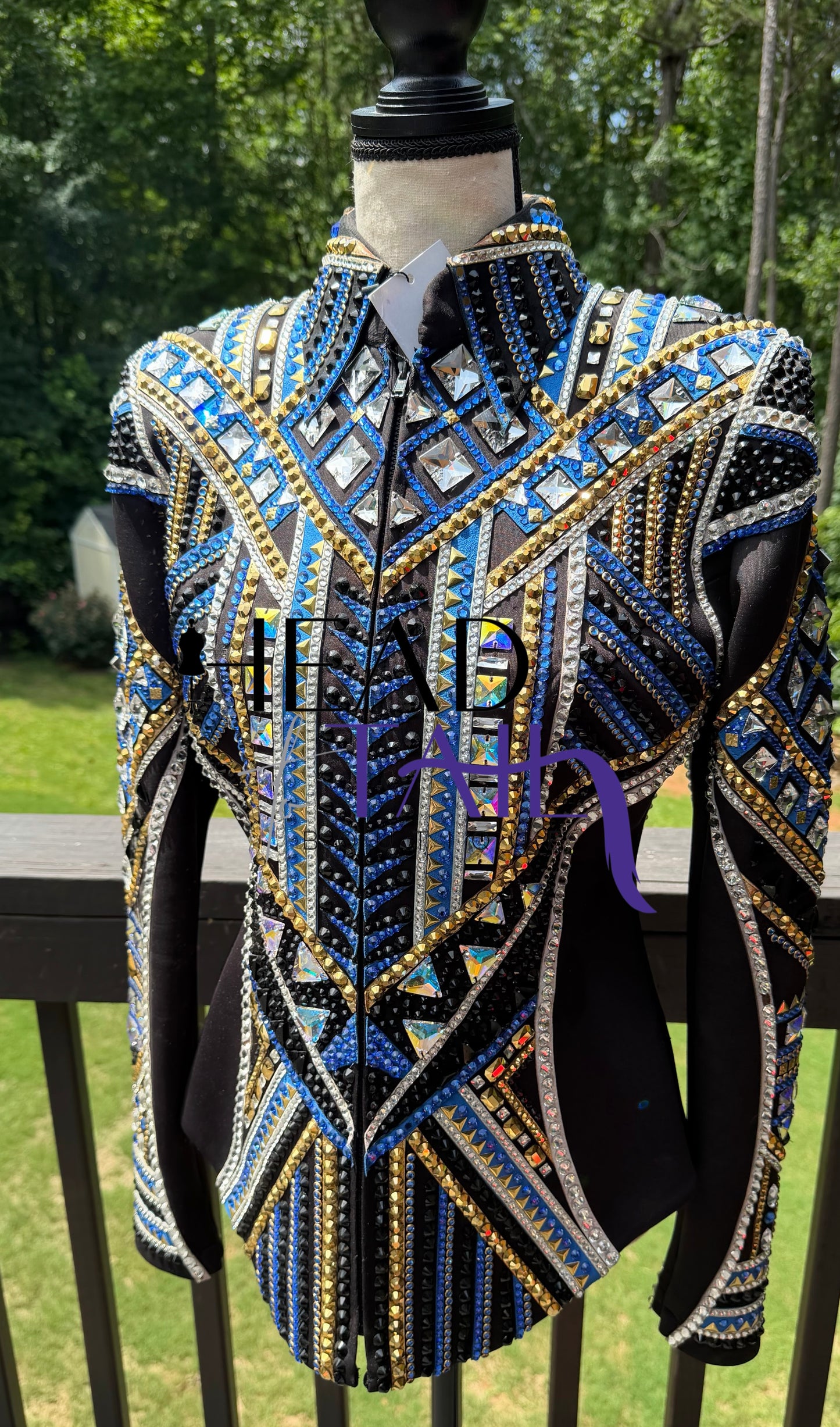 Lindsey James Show Clothing Blues, Gold, Silver & Black Showmanship Jacket - Medium/Large