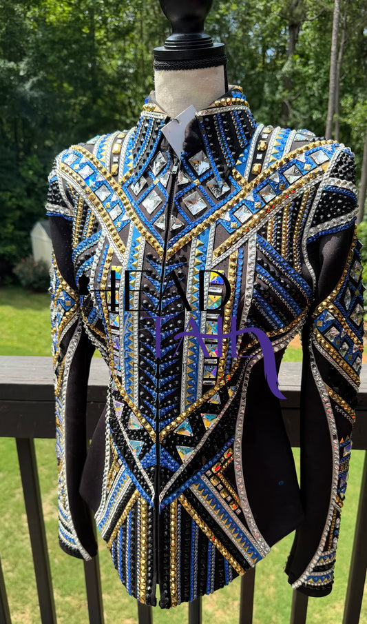 Lindsey James Show Clothing Blues, Gold, Silver & Black Showmanship Jacket - Medium/Large