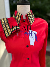 Load image into Gallery viewer, Kevin Garcia Originals Red, Black &amp; Gold Full Sleeve Day Shirt &amp; Bolero - Size 8
