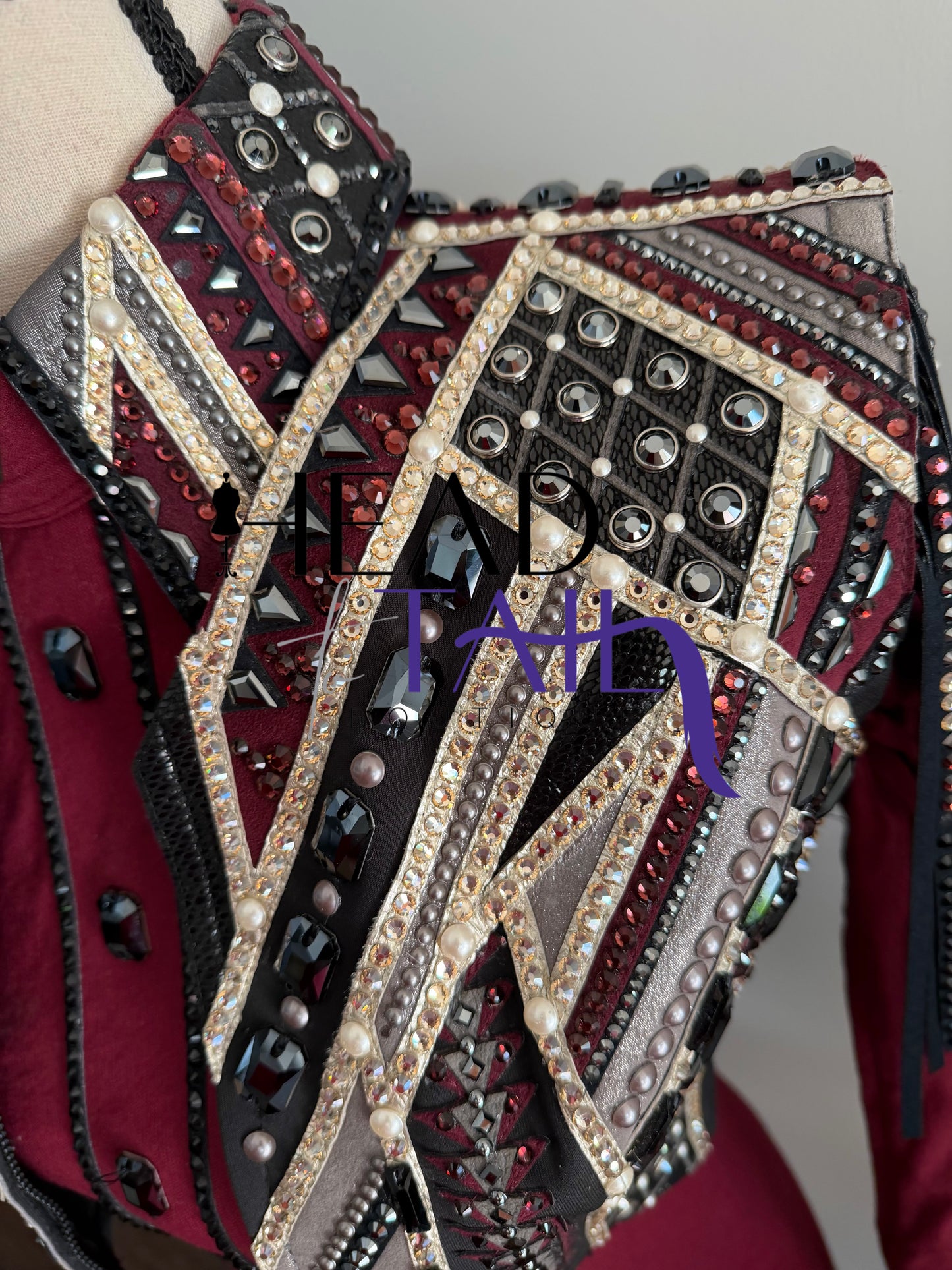 Lindsey James Show Clothing Merlot, Charcoal, Silver & Gold Shirt & Bolero- X-Small/Small