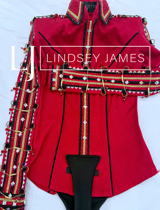Lindsey James Red w/ Black & Gold and Arm Chain Details- X-Small