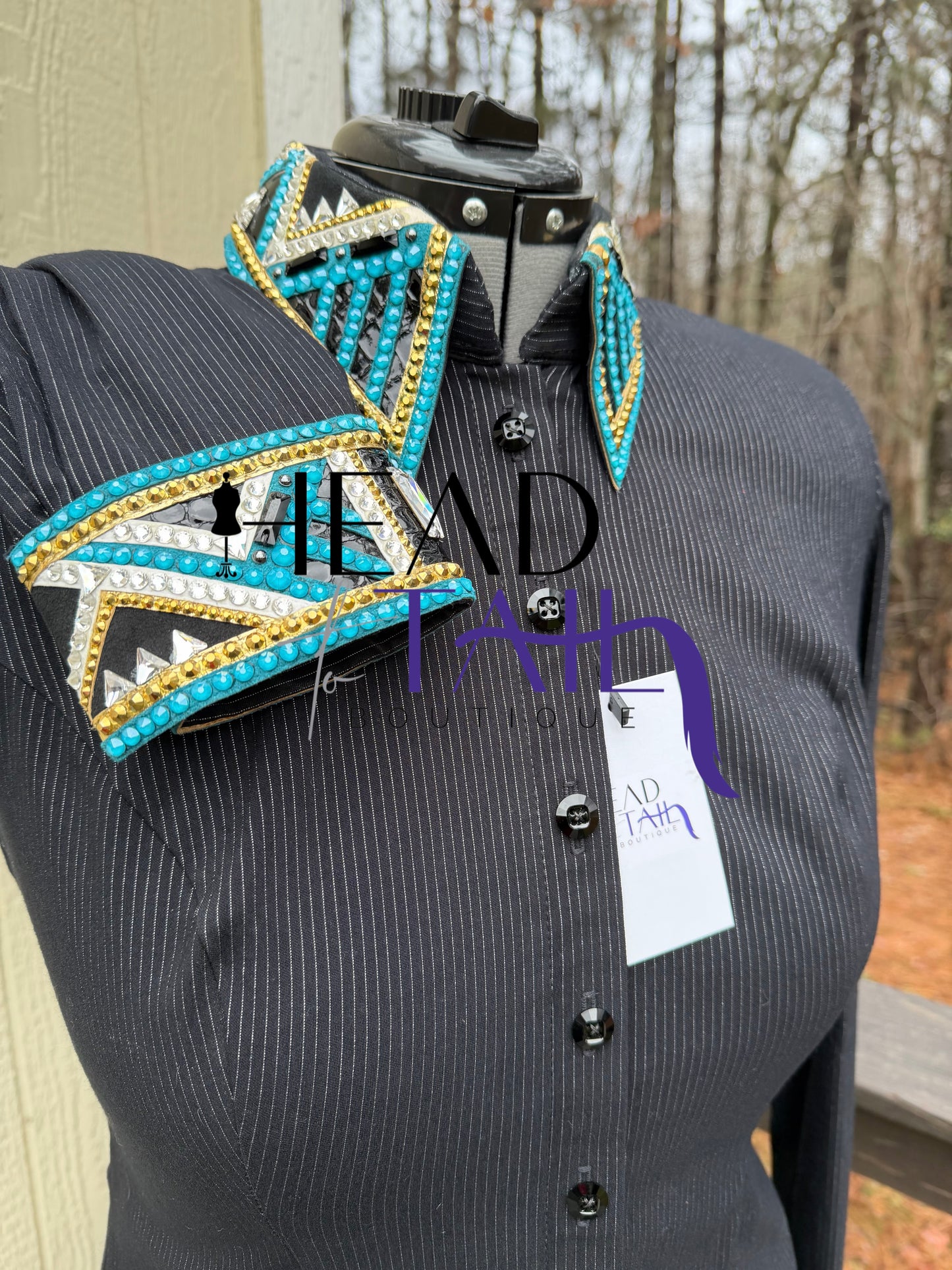 Lindsey James Black Pinstripe w/ Turquoise & Gold Accents - X-Large