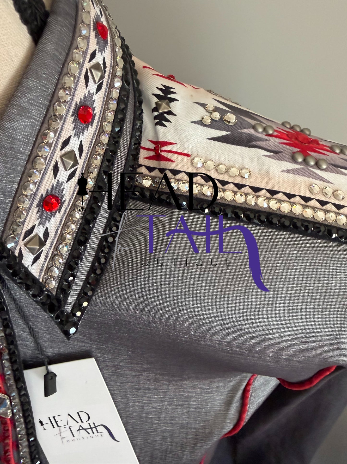 HorseShow Beauty Designs Grey Base w/ Red & Dust Aztec- X-Small