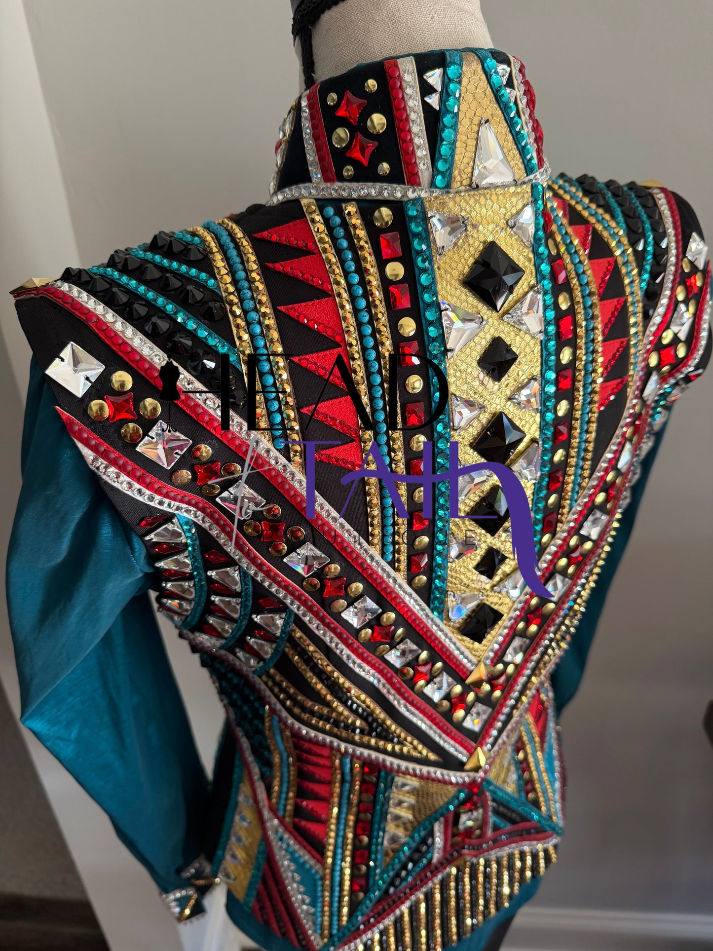 Lindsey James Show Clothing Jade, Red, Gold & Crystal Shirt & Vest- Appx Medium