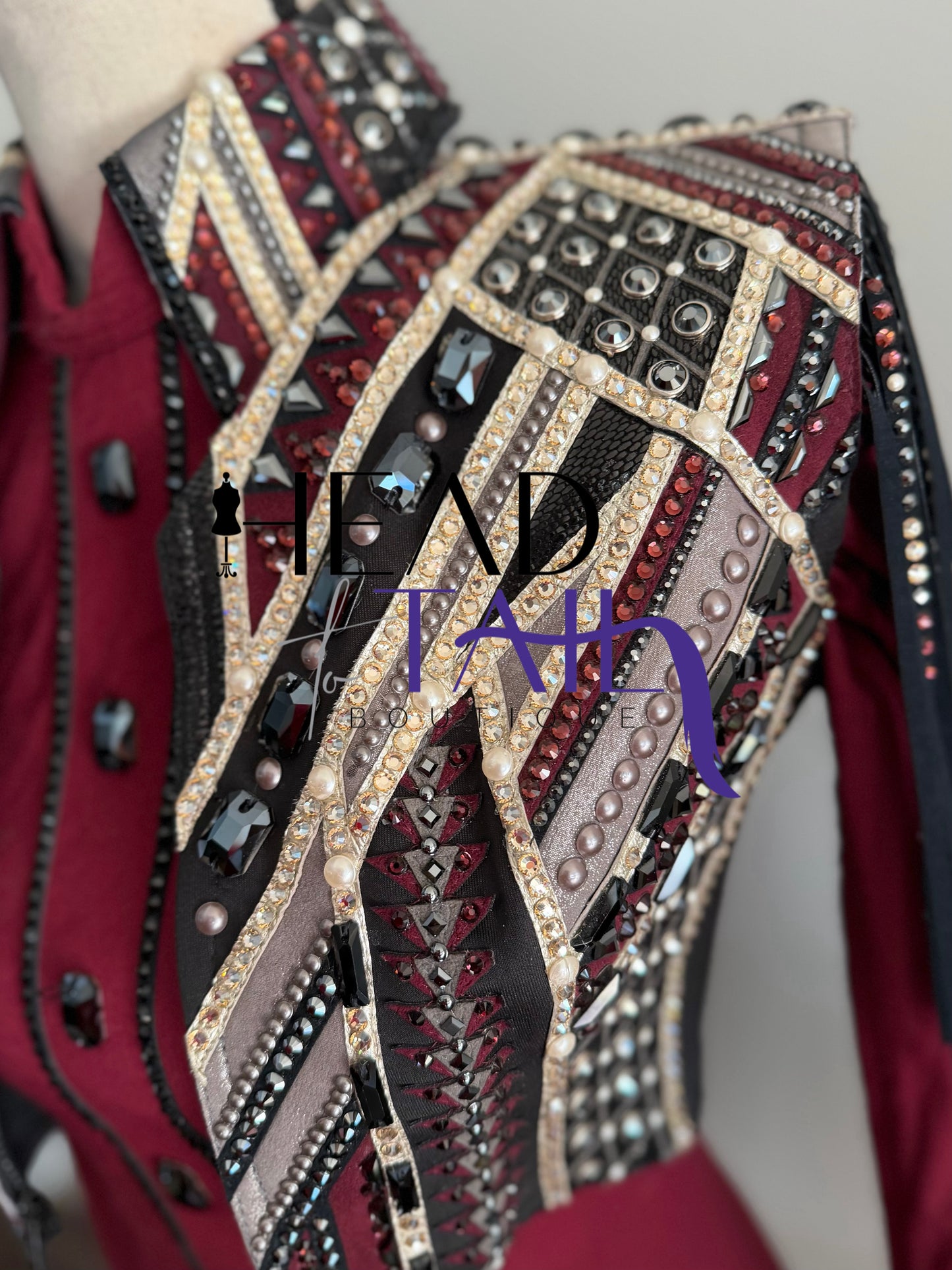 Lindsey James Show Clothing Merlot, Charcoal, Silver & Gold Shirt & Bolero- X-Small/Small