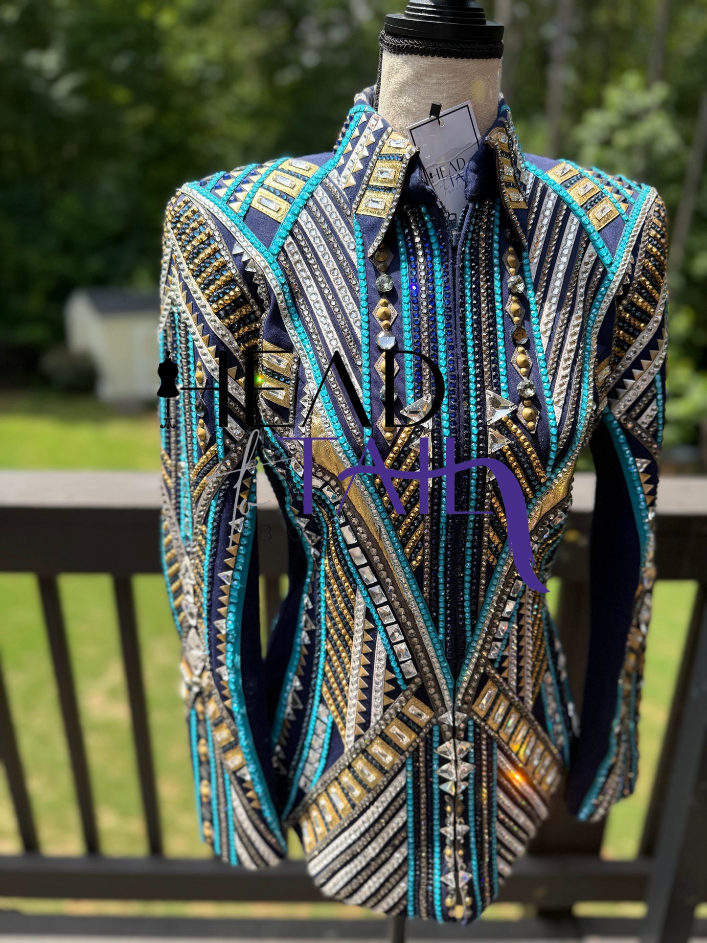 Lindsey James Show Clothing Navy, Silver, Gold Showmanship Jacket - X-Small/Small