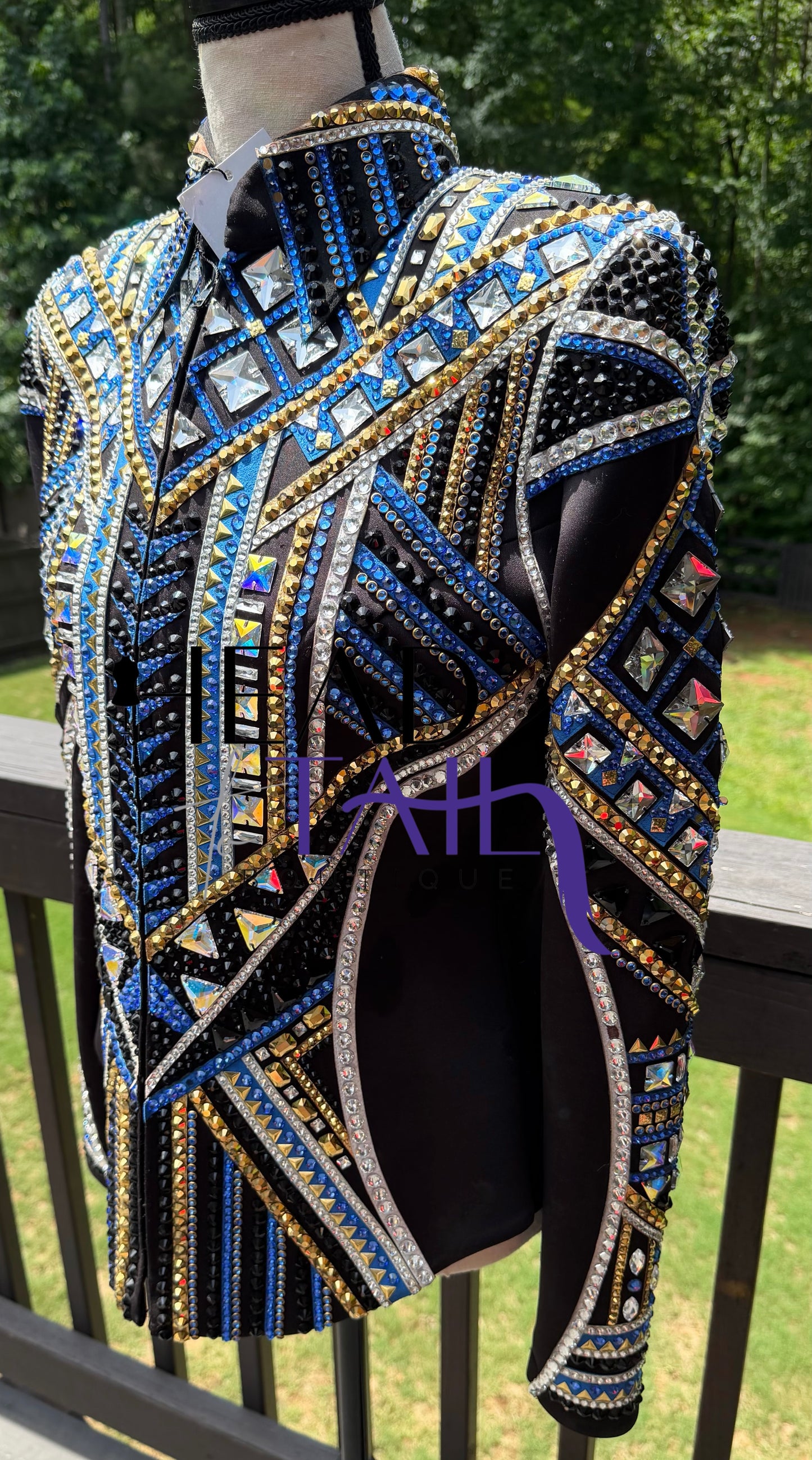 Lindsey James Show Clothing Blues, Gold, Silver & Black Showmanship Jacket - Medium/Large