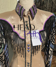 Load image into Gallery viewer, Unbridled Couture Champagne w/ Black Fringe Yoke &amp; Purple Multi Sequines- Medium
