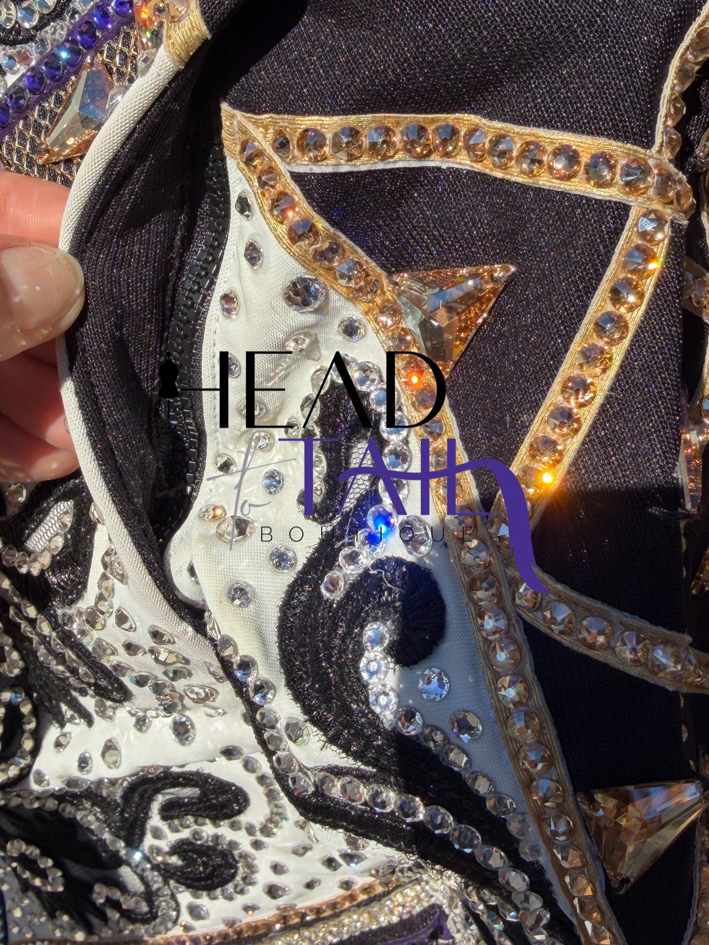 Unbridled Couture Black, White, Purple & Gold Showmanship Jacket (& vest) - Medium