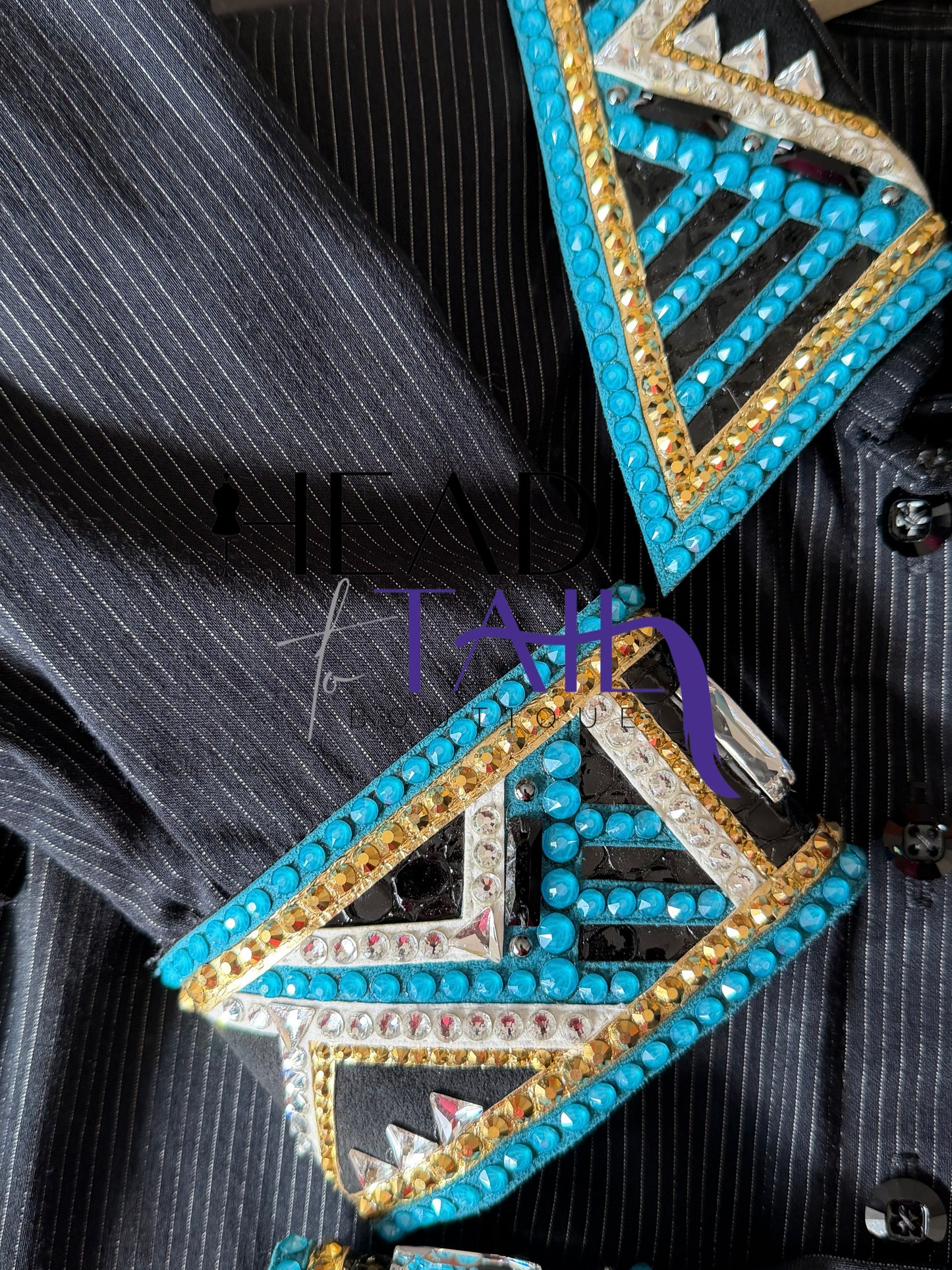 Lindsey James Black Pinstripe w/ Turquoise & Gold Accents - X-Large