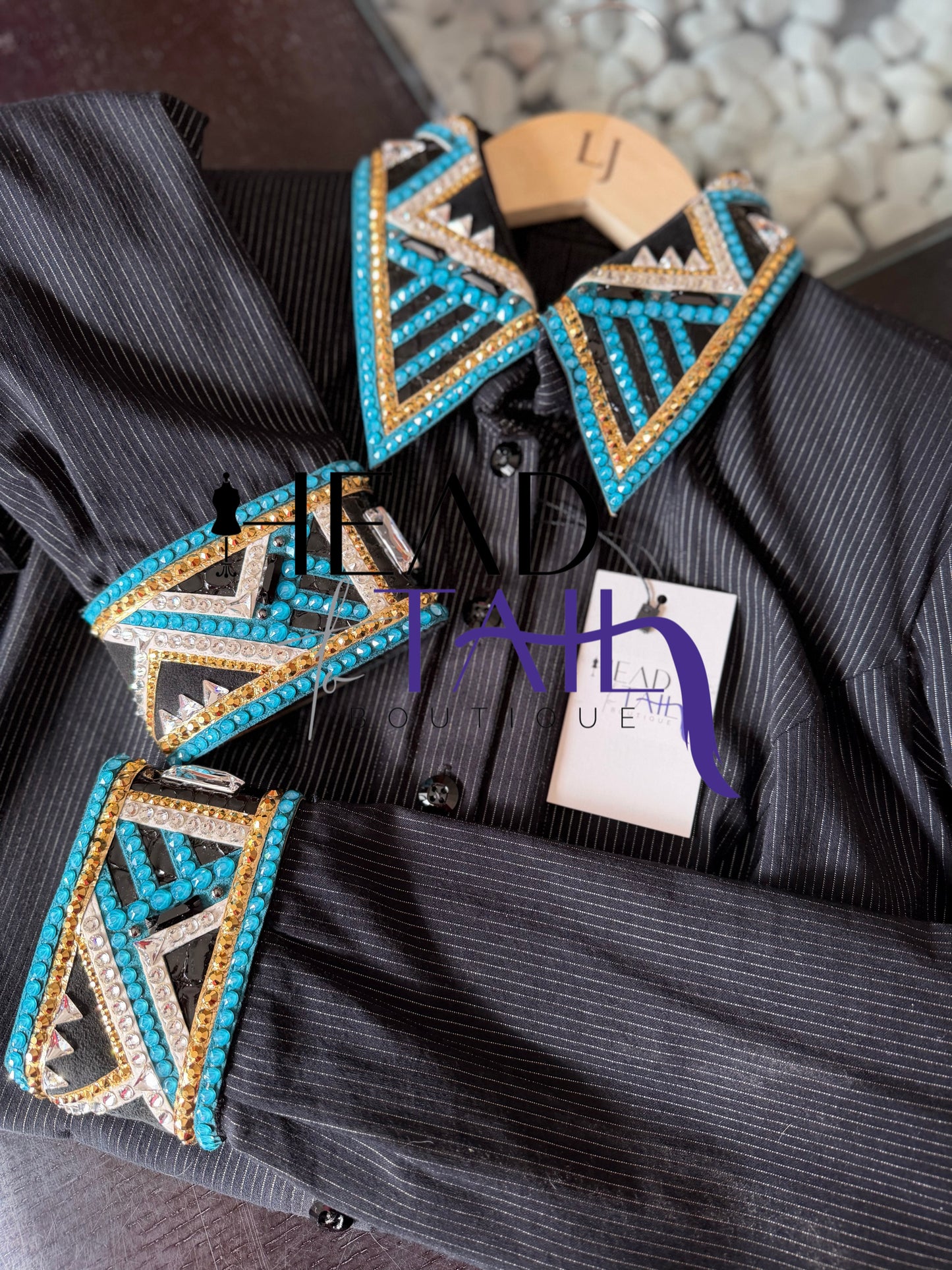 Lindsey James Black Pinstripe w/ Turquoise & Gold Accents - X-Large