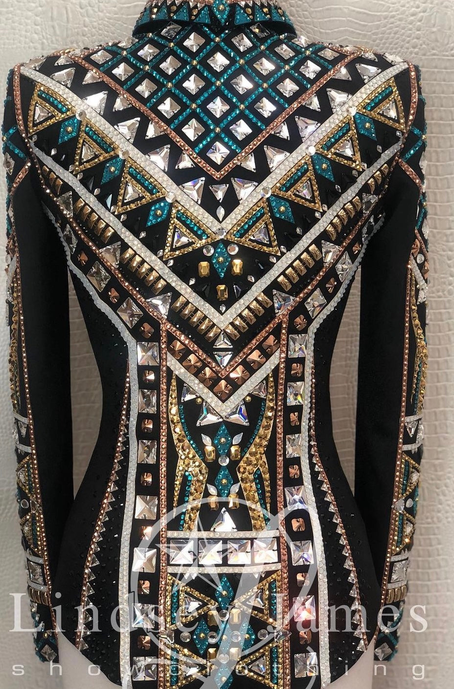 Lindsey James Show Clothing Teal, Gold, Rose Gold & Silver Showmanship Jacket - Medium