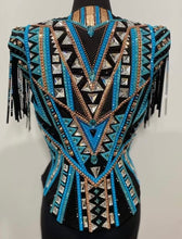 Load image into Gallery viewer, Lindsey James Show Clothing Rose Gold,, Silver &amp; Teals Black Based Vest &amp; Shirt - Medium
