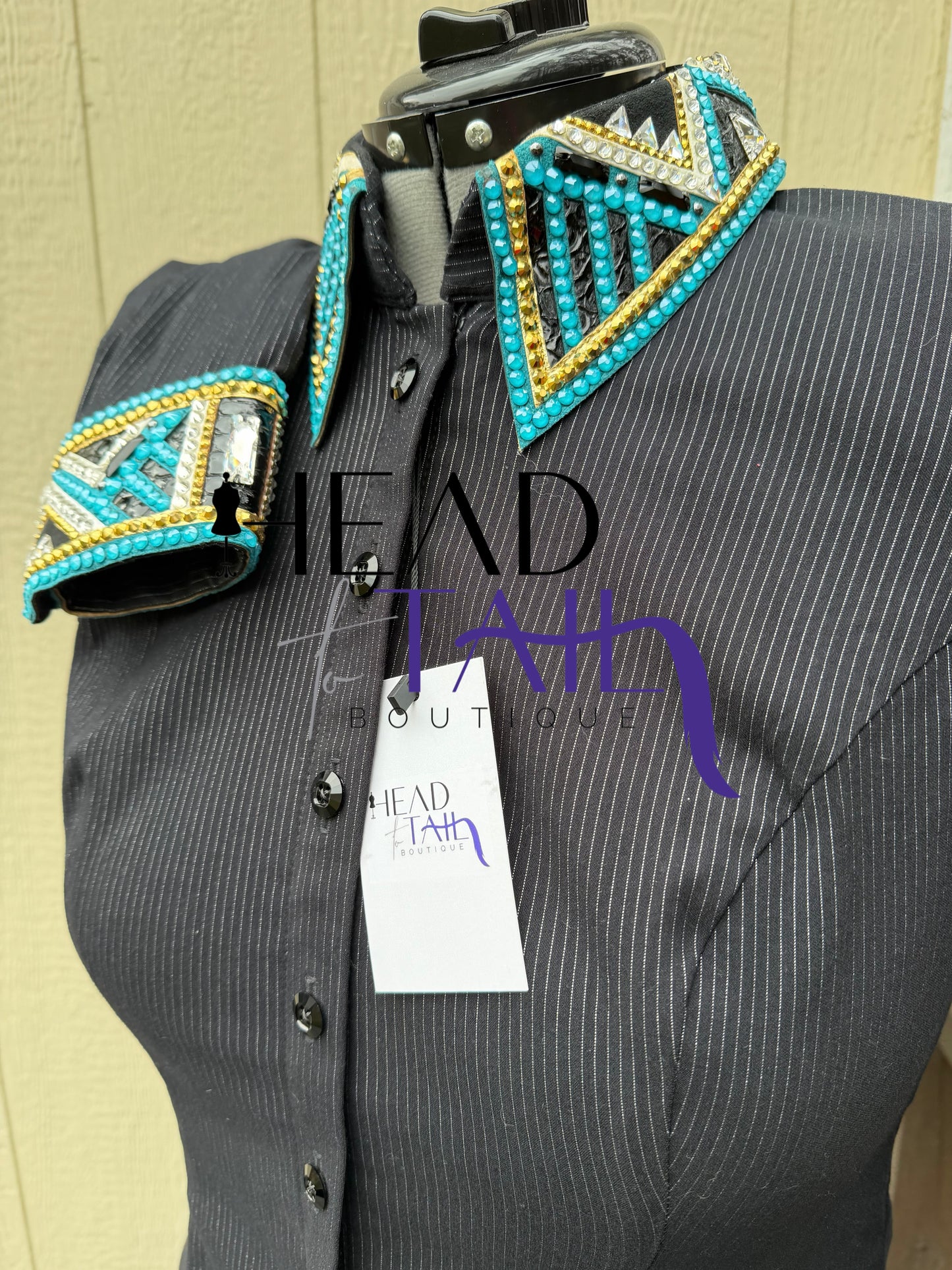 Lindsey James Black Pinstripe w/ Turquoise & Gold Accents - X-Large