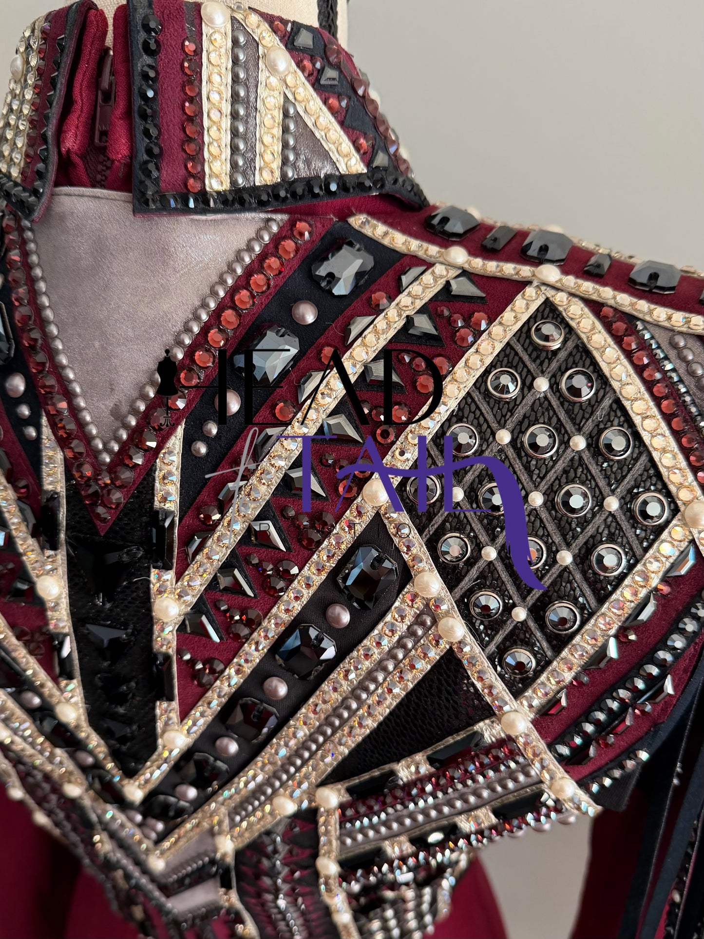 Lindsey James Show Clothing Merlot, Charcoal, Silver & Gold Shirt & Bolero- X-Small/Small