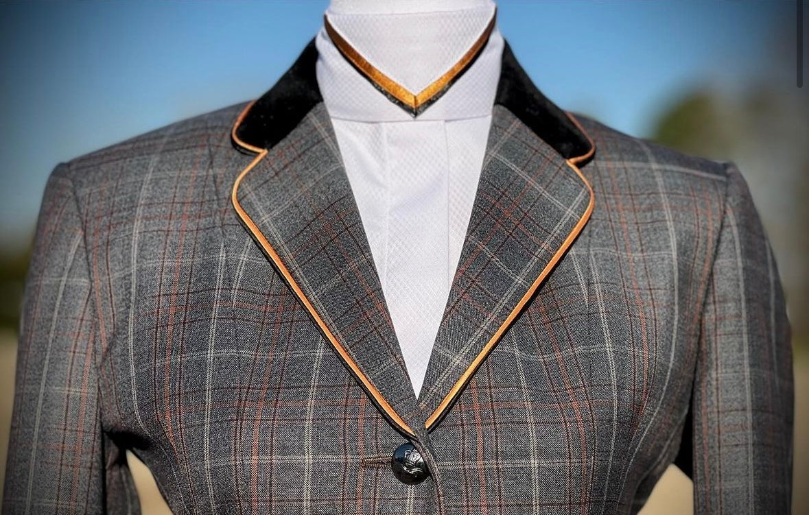 Boo Yah Gray/Black/Copper Plaid with Velvet and Double Piping - Size 2