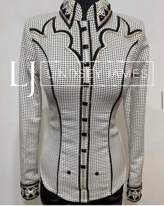 Lindsey James Platinum, Black & Gold Print Print & Yoke- Small/Medium