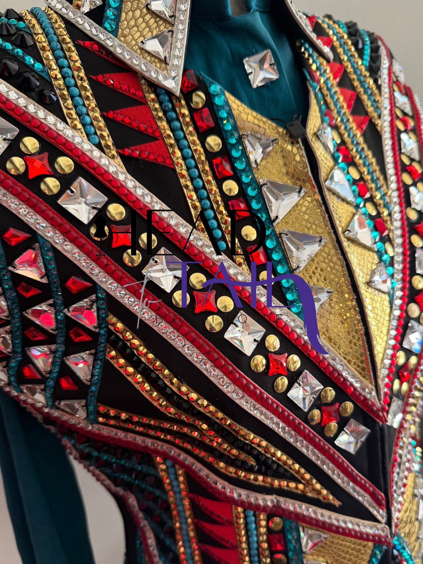 Lindsey James Show Clothing Jade, Red, Gold & Crystal Shirt & Vest- Appx Medium