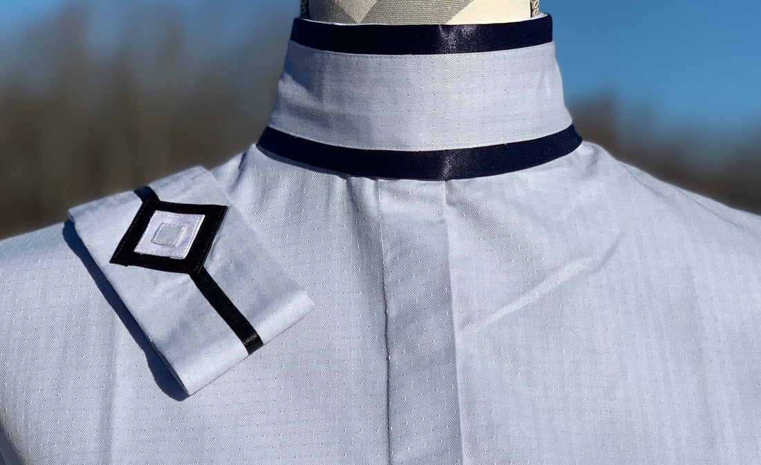 Boo Yah White Shirt with Burgundy/Navy V and Navy Ribbon Piping Collars - Size 36