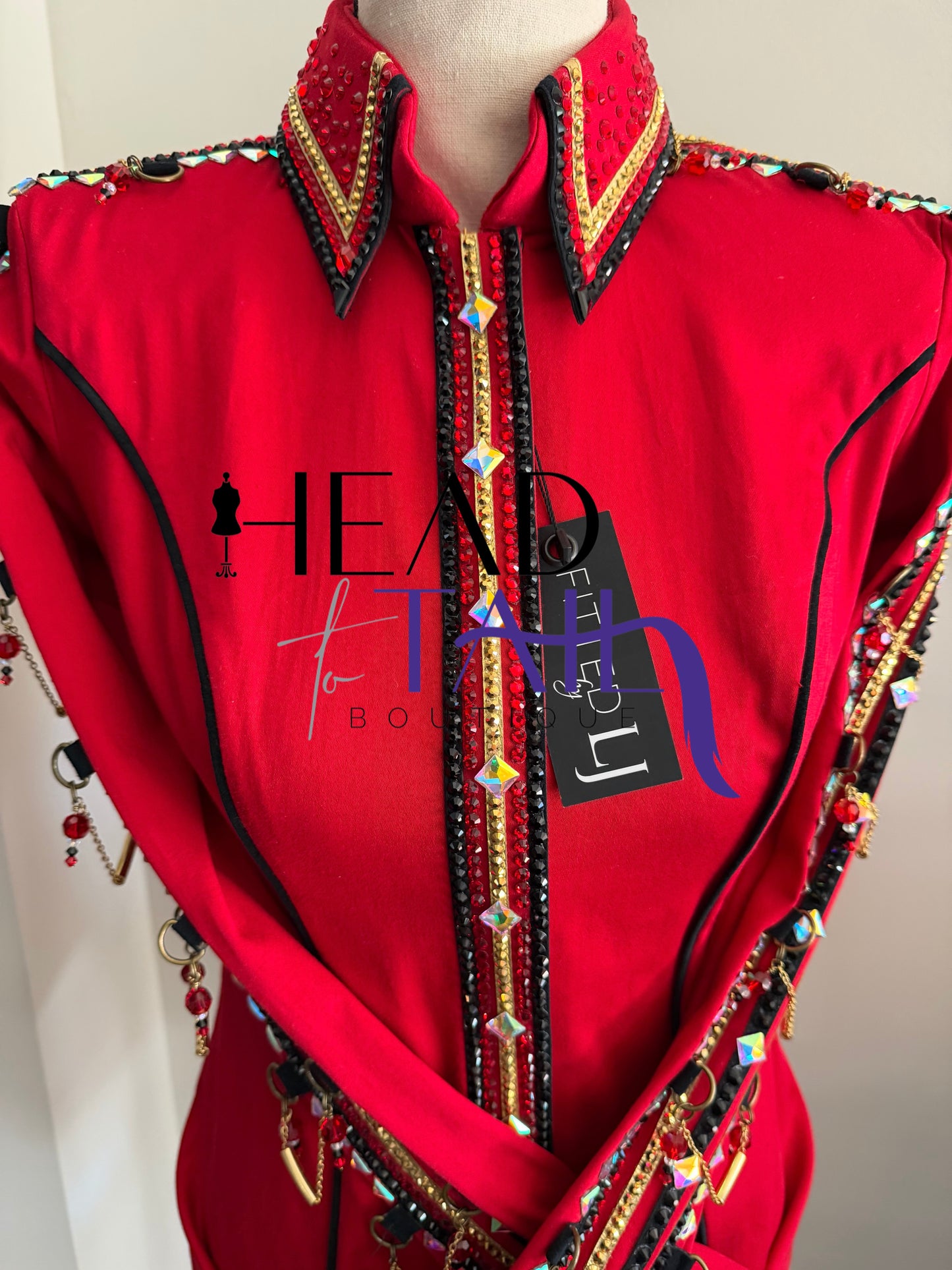 Lindsey James Red w/ Black & Gold and Arm Chain Details- X-Small