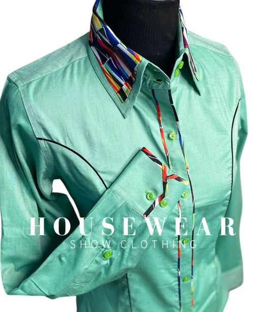 HouseWear Tailored Collection Pale Green & Stripe Print- Small