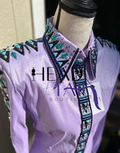 Load image into Gallery viewer, Sarah Longworth Lilac &amp; Turquoise Full Sleeve Day Shirt - Medium
