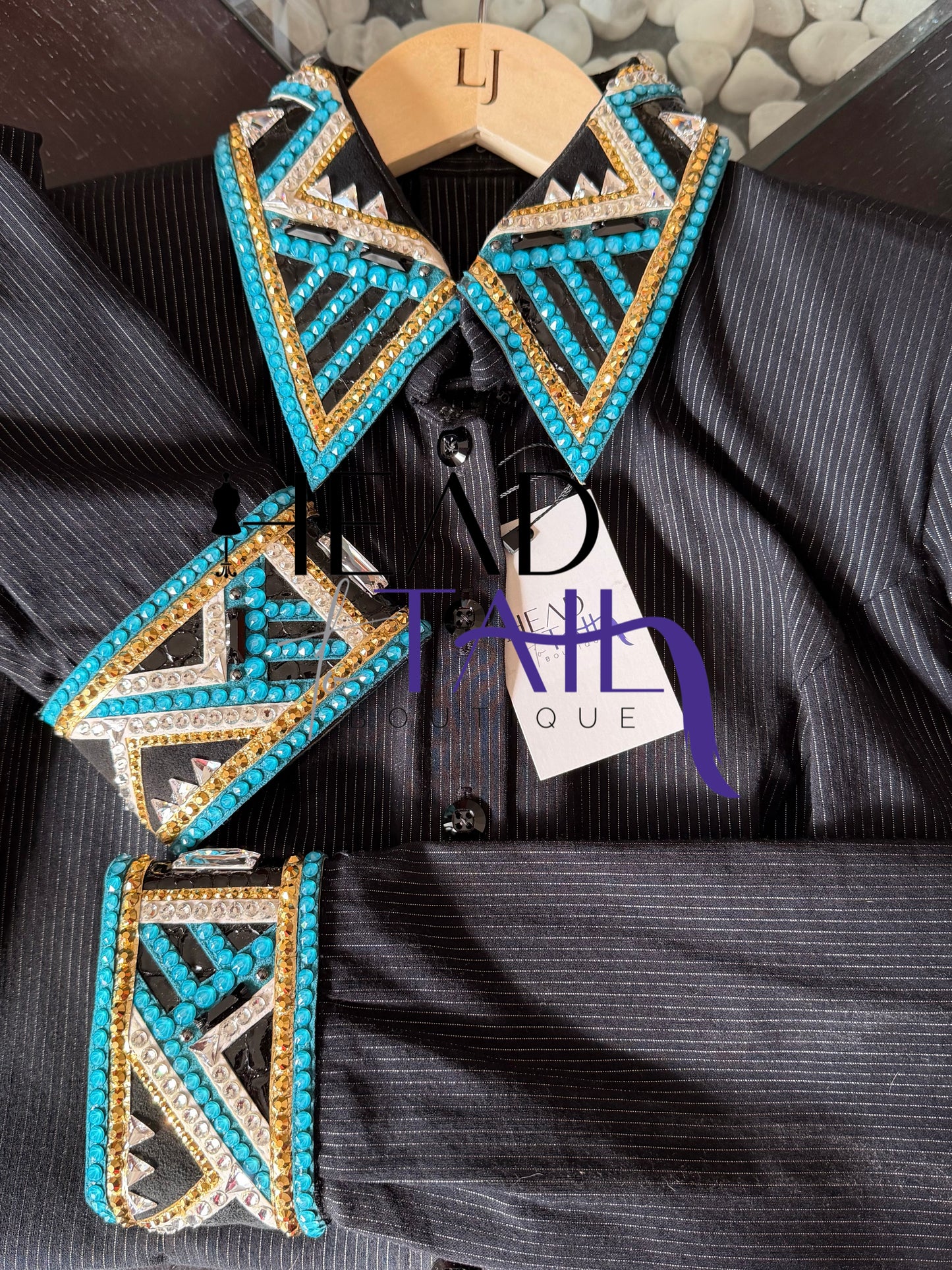 Lindsey James Black Pinstripe w/ Turquoise & Gold Accents - X-Large