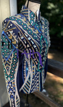 Load image into Gallery viewer, Lindsey James Navy Based w/ Gold, Turquoise &amp; Blue Showmanship Jacket - Small
