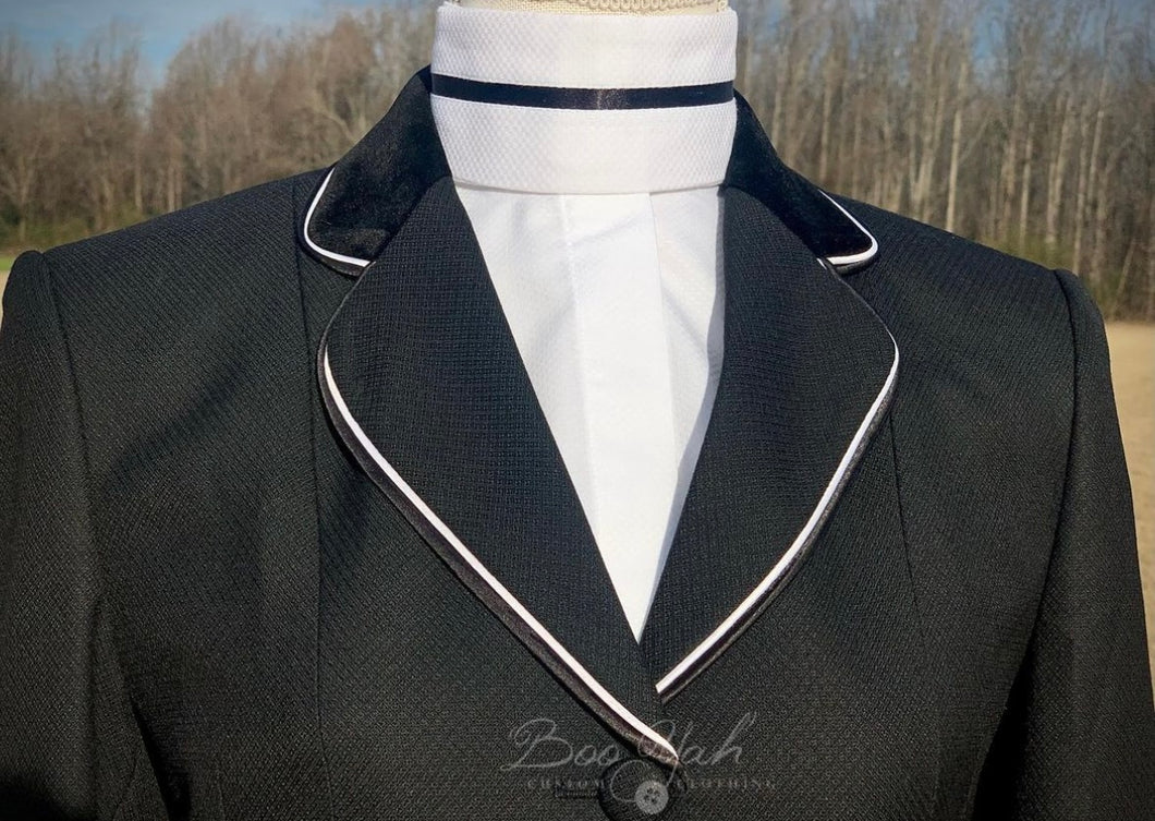 White: Black Thin Stripe & Navy V Collars - Size 36
