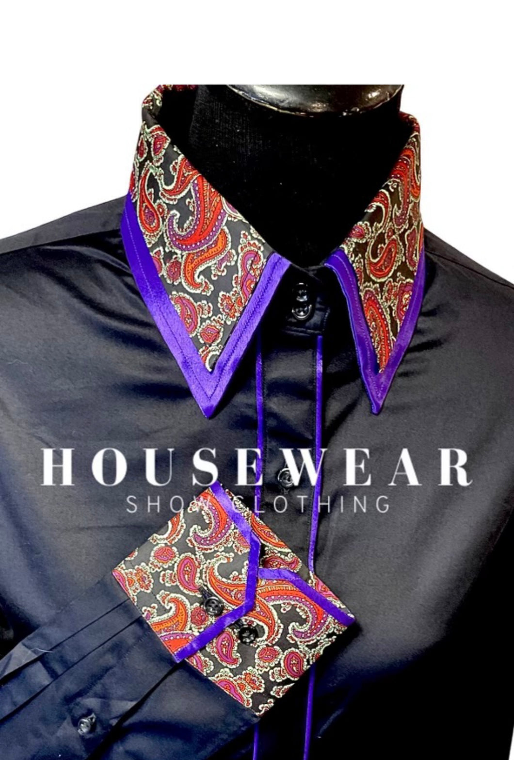 HouseWear Tailored Collection Black w/Purple, Red & Gold Paisley Print- X-Large
