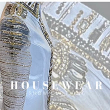 Load image into Gallery viewer, Housewear Show Clothing White, Gray &amp; Gold Day Shirt w/Sheer Sleeves - Medium
