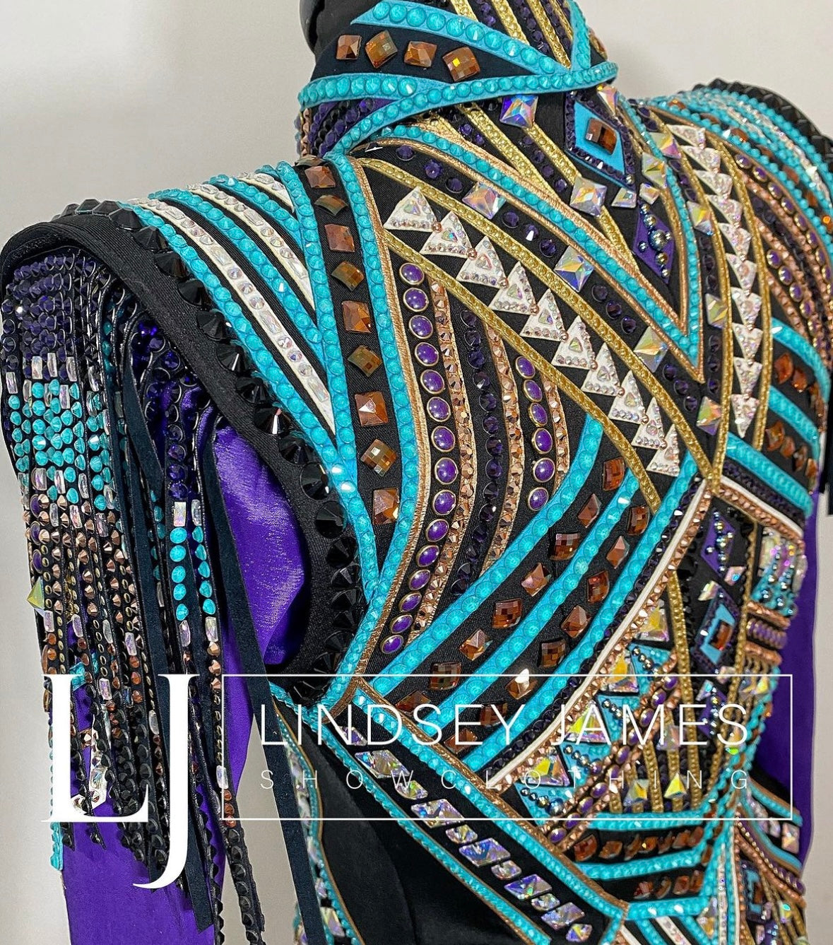 Lindsey James Show Clothing Black, Purple, Turquoise & Gold Vest + Day Shirt - Small